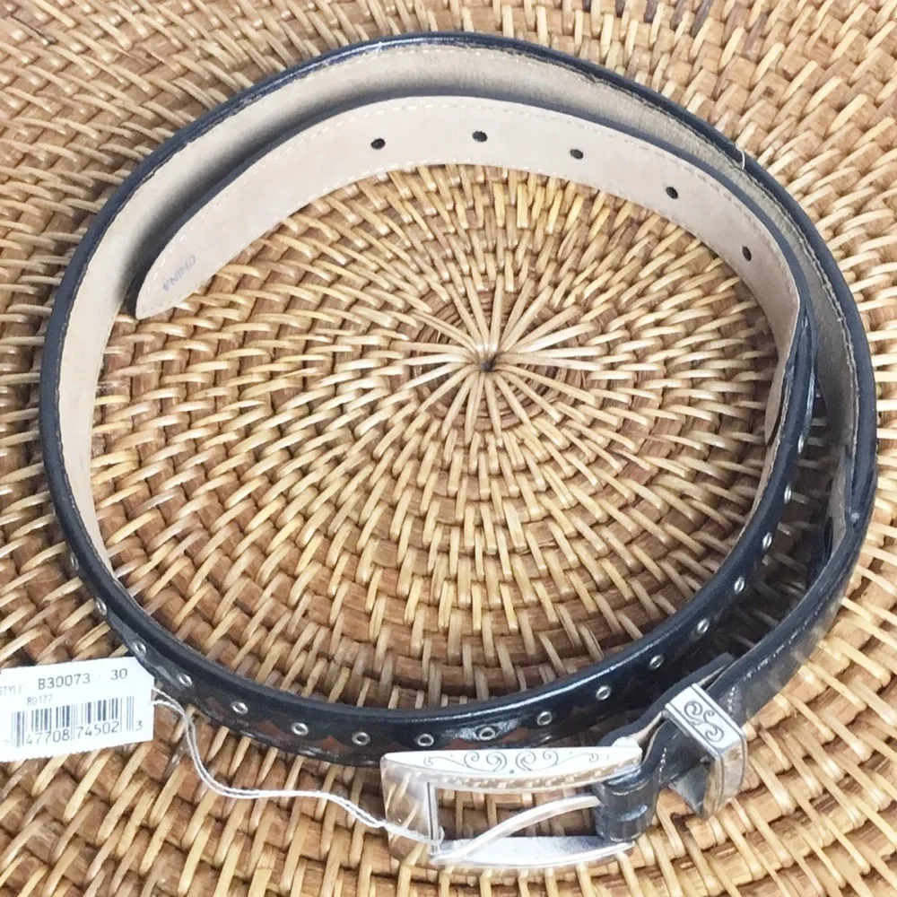 Brighton Black And Brown Leather Belt With Silver Hardware Size M